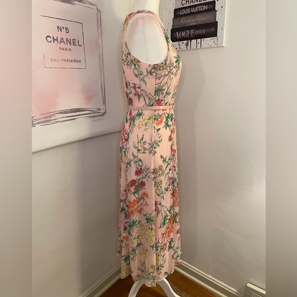 Tommy Hilfiger Belted Chiffon Halter Midi Dress Pink Floral Print Size 4 - Picture 6 of 16